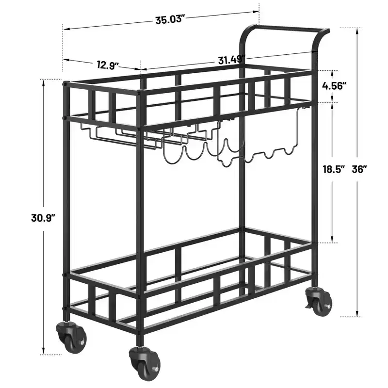 COZONY 2 Tier Bar Cart with Wine Rack and Glass Holder, Mirrored Mobile Serving Cart with Wheels for Kitchen Living Room