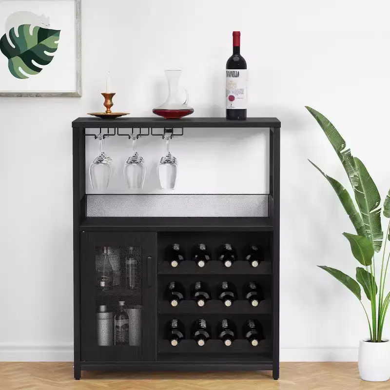 Whizmax Wine Cabinet with Large Storage Space and Detachable Rack, Small Sideboard and Buffet Cabinet with Mesh Door