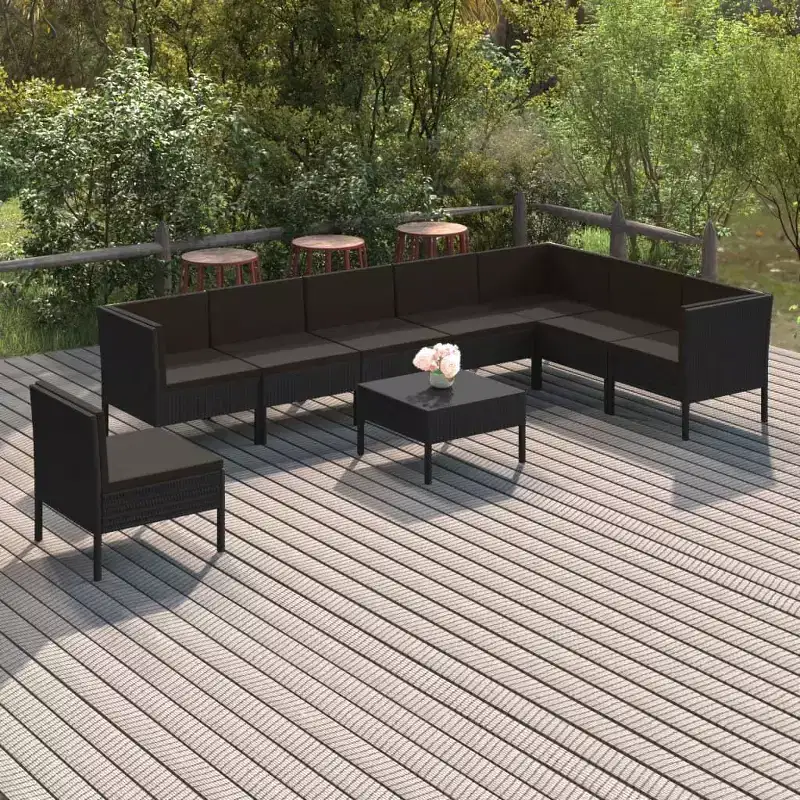 vidaXL Patio Lounge Set Outdoor Sectional Sofa Set Table Poly Rattan Black