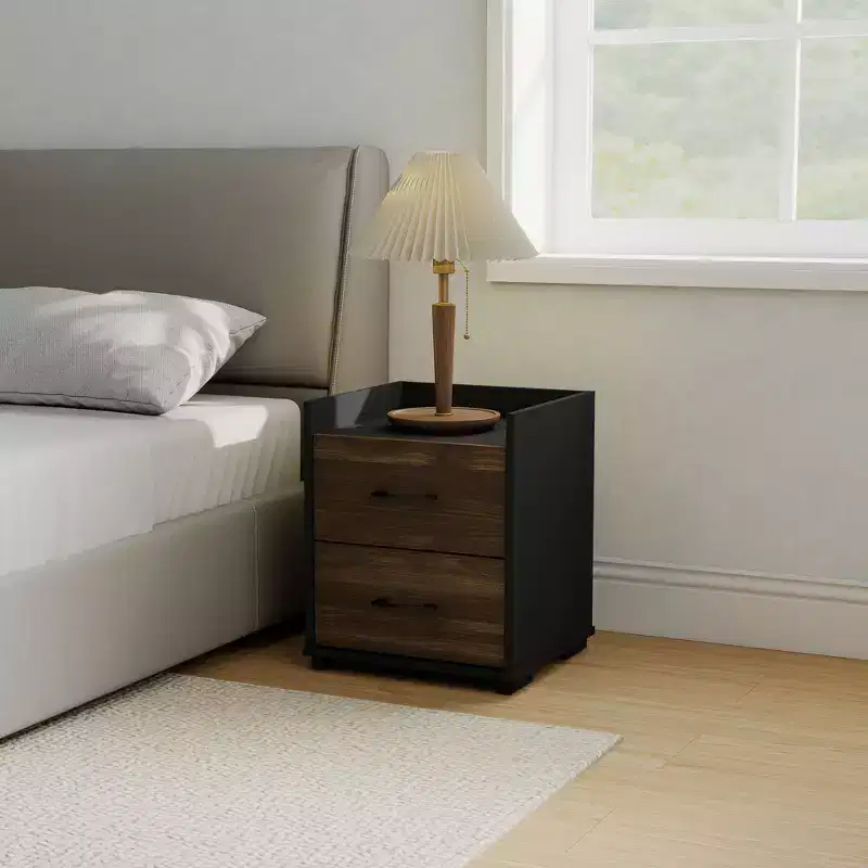 Modern 2-Drawer Nightstand Bedside End Side Table Brown