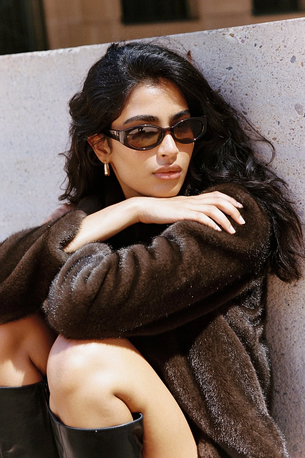 Cropped Faux Fur Jacket Brown