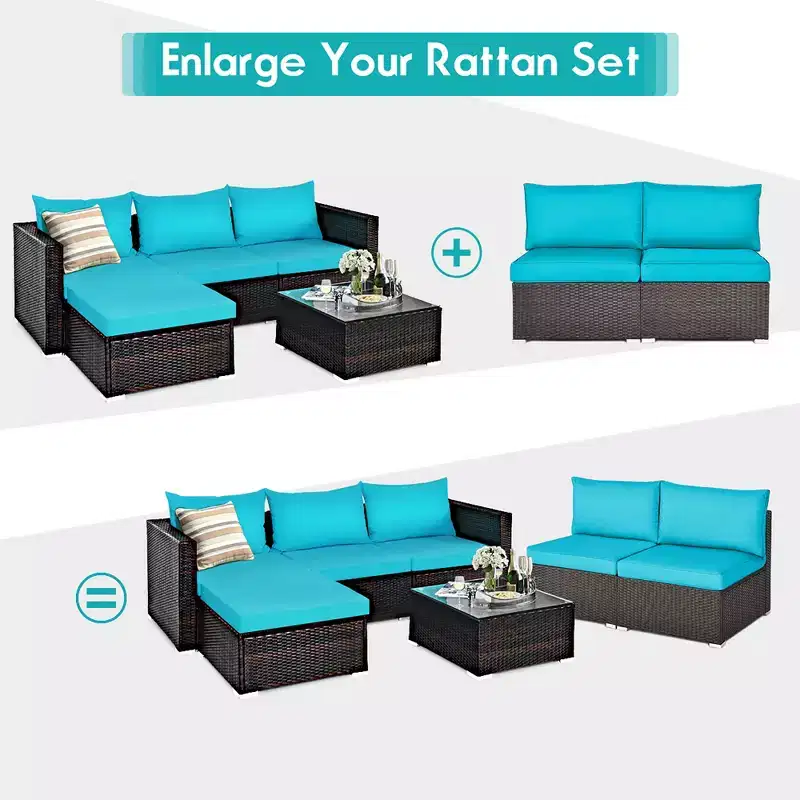 Costway 2PCS Patio Rattan Armless Sofa Sectional Conversation Furniture Set W/Cushion