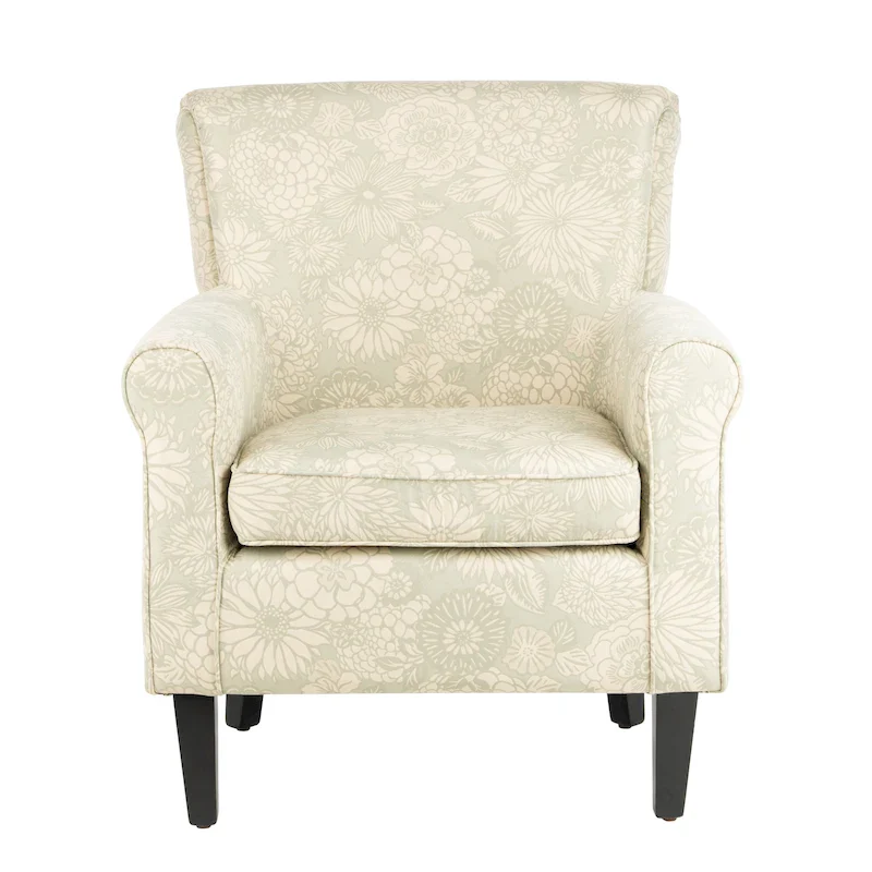 Floral Roll Arm Club Chair – Cotton-Linen Blend, Espresso Legs, 30