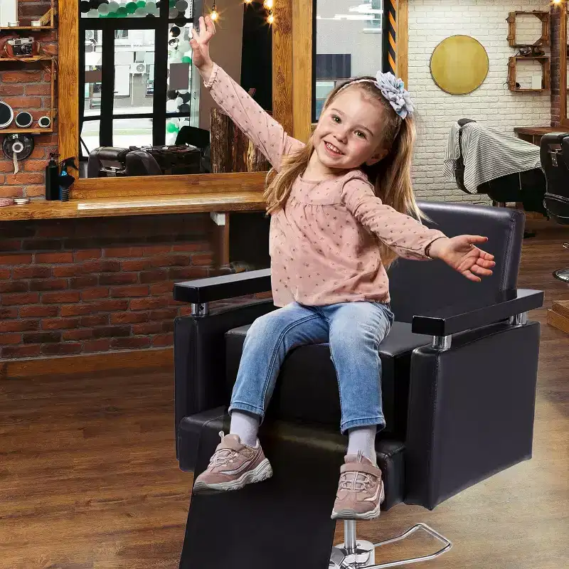Kids Salon Booster Seat – Oversize Black Leather Cushion for Barber Chair