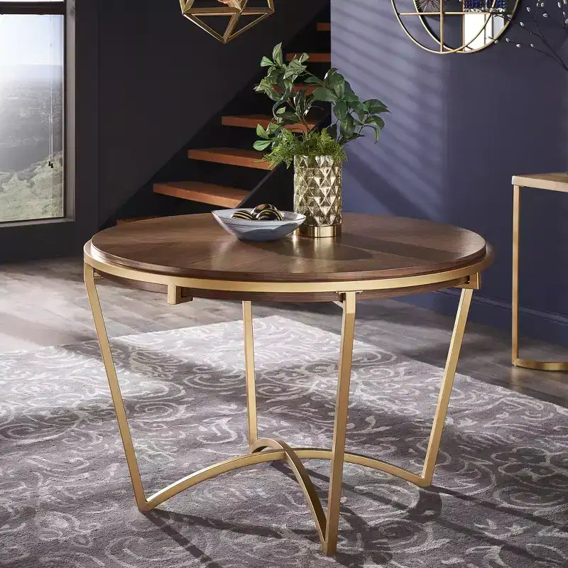 Marlee Natural Finish Dining Table With Gold Metal Base - Natural/Gold - iNSPIRE Q