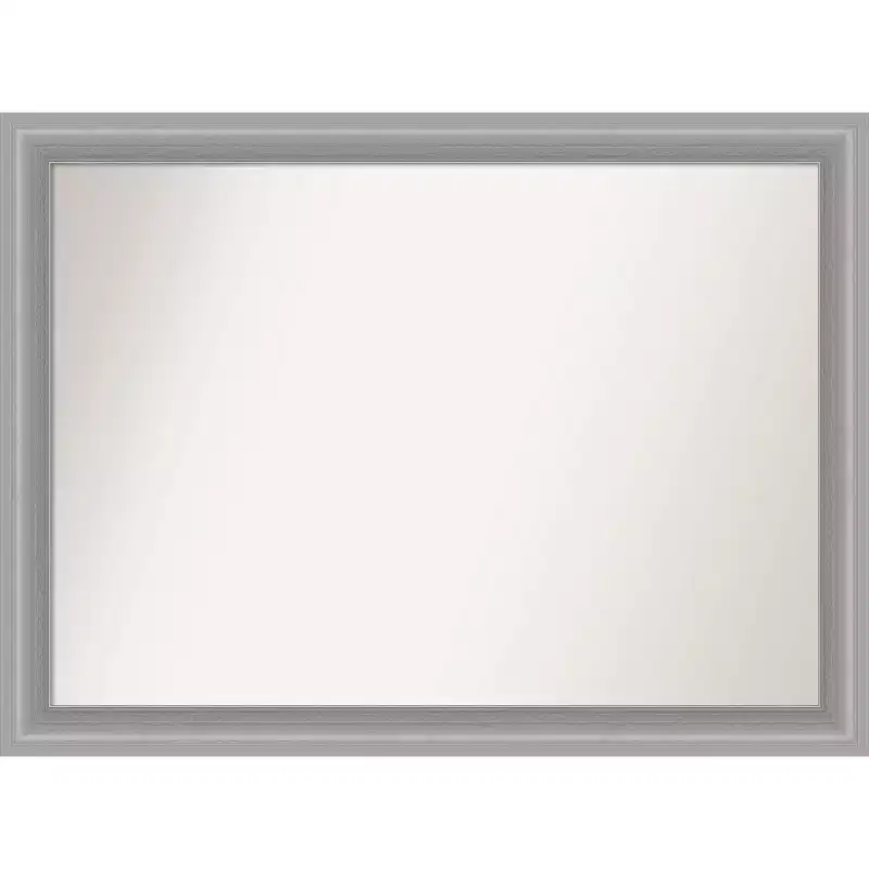 43" x 32" Non-Beveled Peak Polished Nickel Narrow Bathroom Wall Mirror - Amanti Art: Rectangle, Modern Style, Wall Mounted