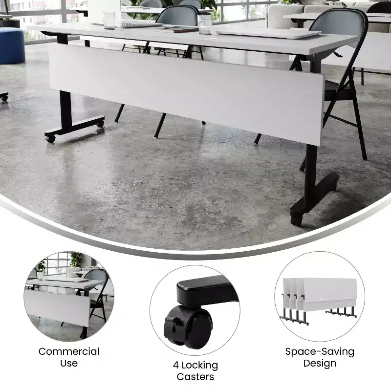 Emma and Oliver Heavy-Duty Flip Top Training Table with Nesting Design, Privacy Panel, T-Legs, Tabletop, Metal Frame