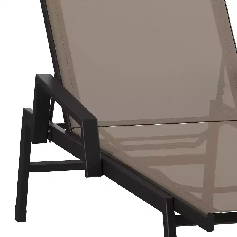 Emma and Oliver Textilene Adjustable 5 Position Patio Chaise Lounge with Armrests and Metal Frame