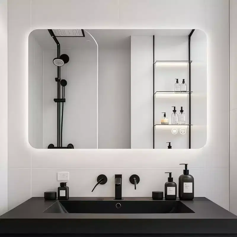 Silver Rectangular Backlit Wall Mirror, 1-Person