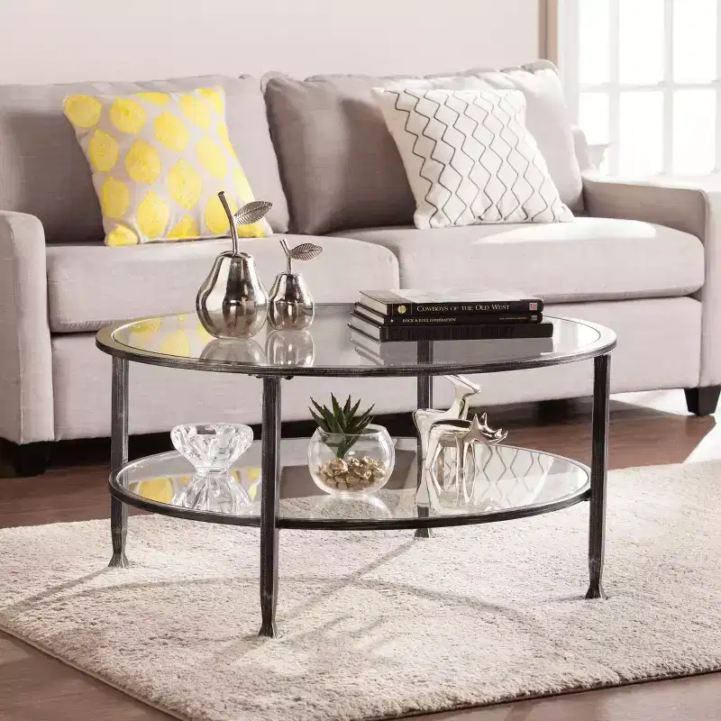 Jaymes Metal/Glass Round Cocktail Table - Black - SEI