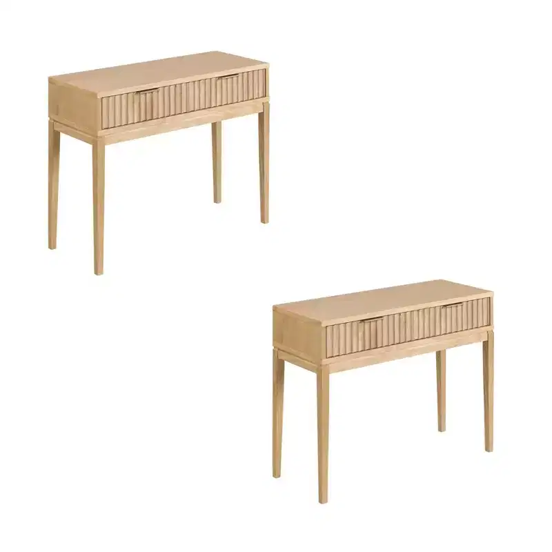 Nathan James Set of 2 Boho Wood Fluted Console Tables Brown