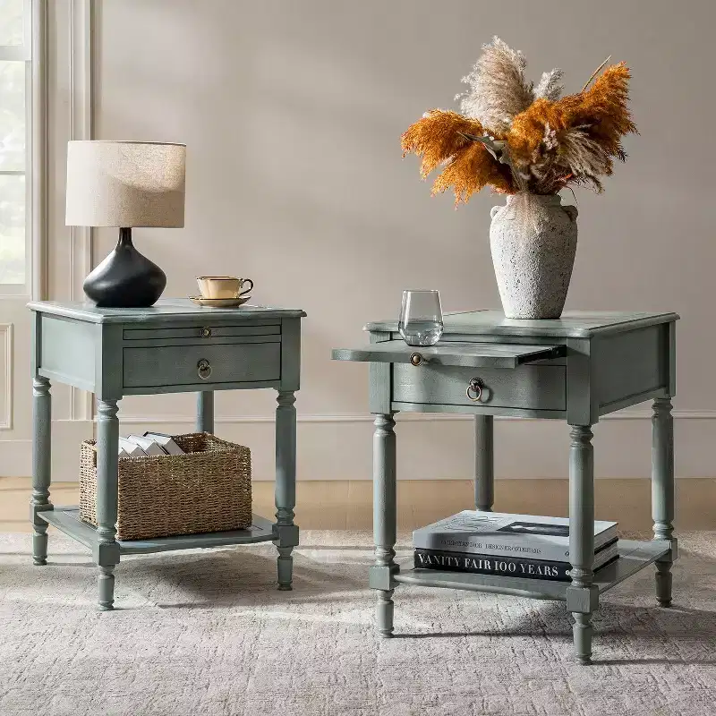 Alex 26 Tall 1 Drawer End Table Set of 2 with Built-in Charging Station|HULALA HOME