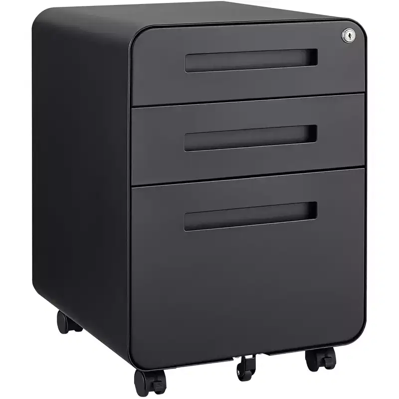 3-Drawer Mobile File Cabinet with Lock C Fully Assembbled Under-Desk Storage for A4/Letter/Legal Files, 5-Wheel Rolling Metal Design