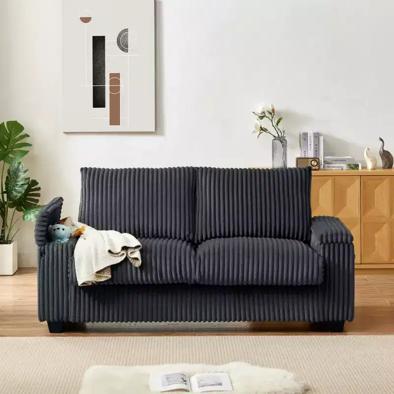 71 Modern Corduroy Loveseat Sofa with Storage, Oversized 2-Seater Deep Seat Sofa for Small Living Room or Apartment