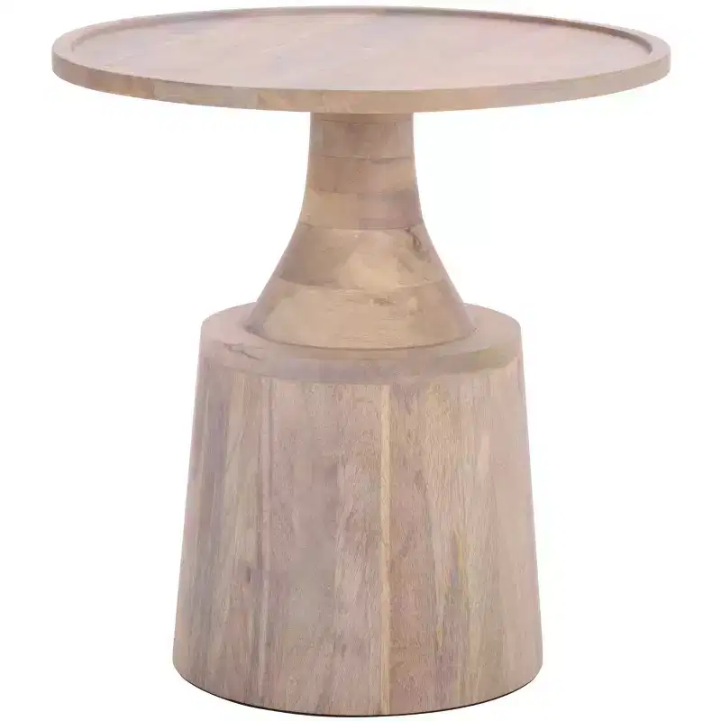 Round Accent Table, White Washed Mango Wood, Serving Tray Top, 18