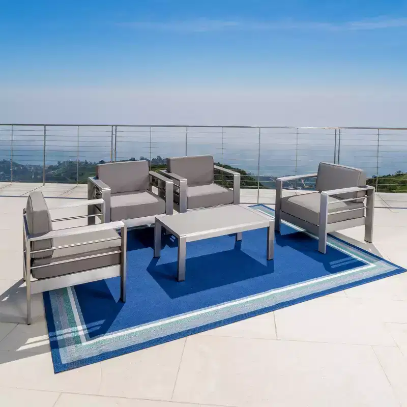 GDFStudio George Outdoor Patio Aluminum 4 Seater Chat Set with Cushions