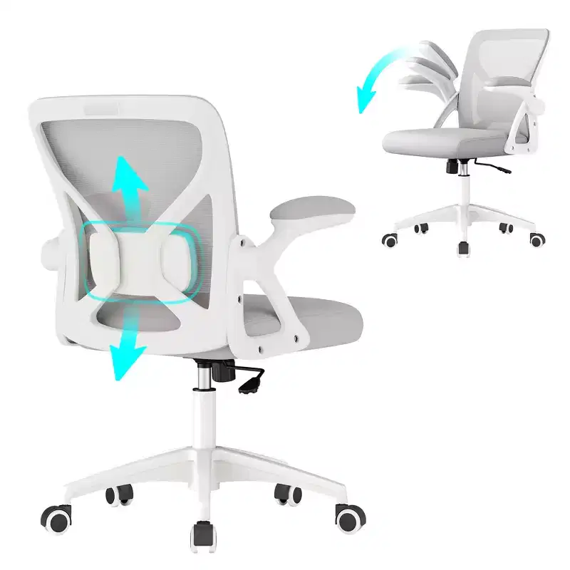 VASAGLE Ergonomic Mesh Office Chair with Adjustable Lumbar Support, 90-105 Tilt Function, Wide Seat, FlipUp Armrests