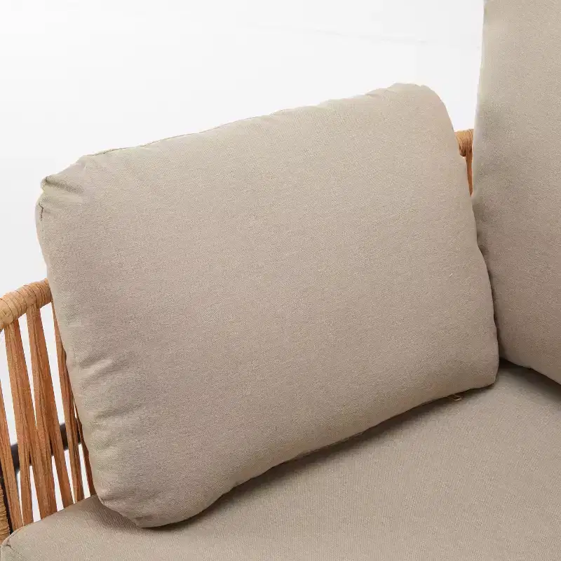 36W Patio Accent Chair Lounge Chair Arm Chair with Cushions, Pillows and Stylish Rope-Weave Design, Iron, Beige+Grey/Natural-ModernLuxe