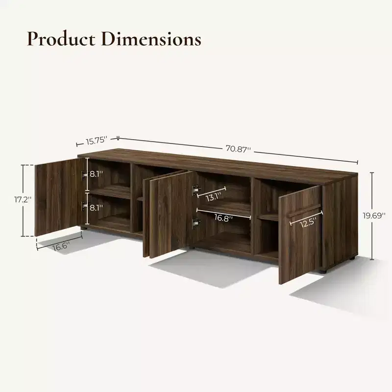 LuxenHome 70.9 Walnut TV Stand for Living Room, Wood Media Console for TVs up to 75, Low-Profile Entertainment Center Brown