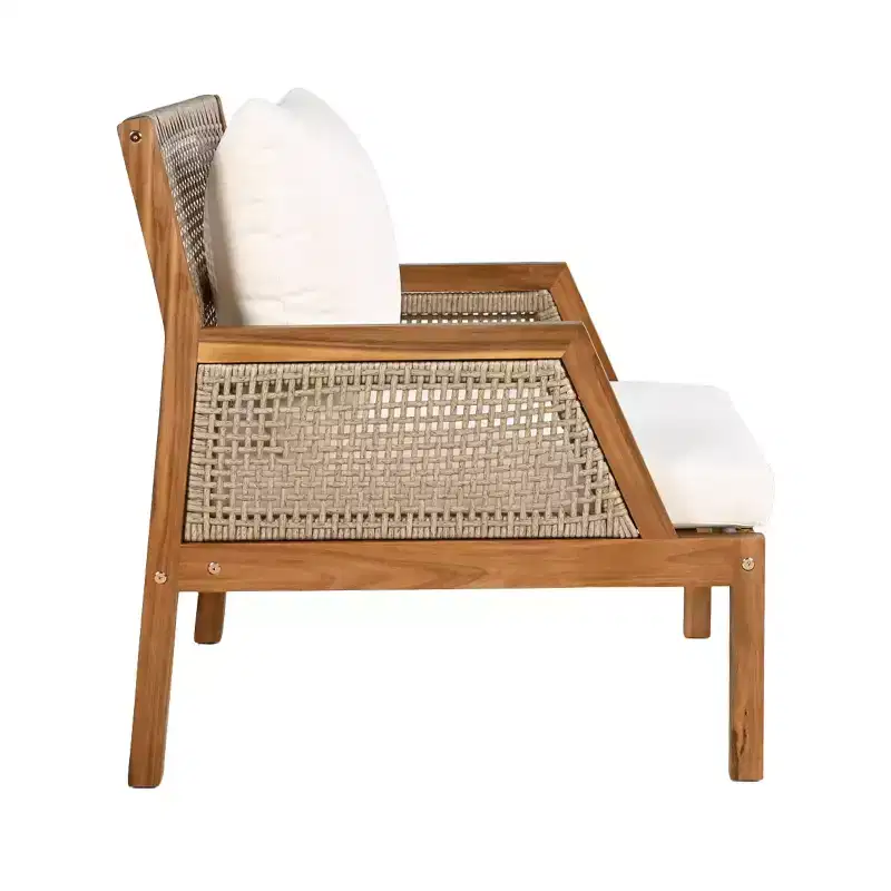 Christopher Knight Home Grania Patio Rattan and Acacia Wood Club Chair with Cushion, Brown/Cream