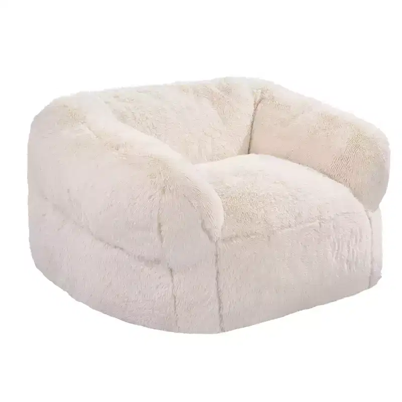 Bean Bag Sofa Chair with Armrests for Adults – Fluffy Plush & High-Density Foam Filling, Beige
