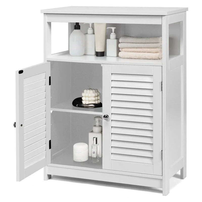 White / Grey / Black Louvered Floor Storage Cabinet, 1-Person Assembly