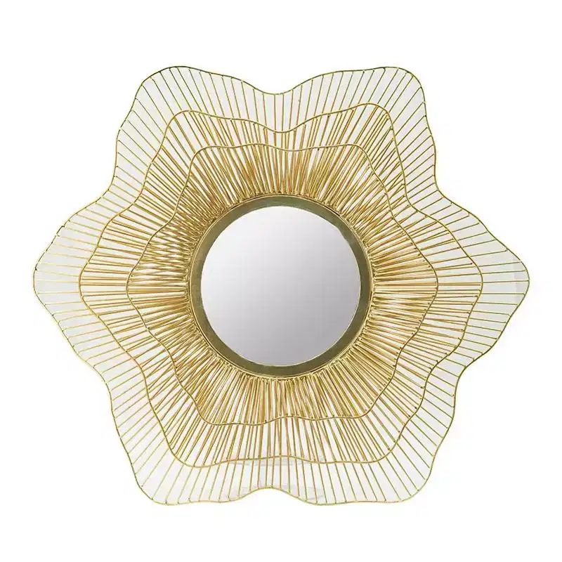 HomeRoots 27 Gold Floral Sunburst Iron Framed Accent Mirror