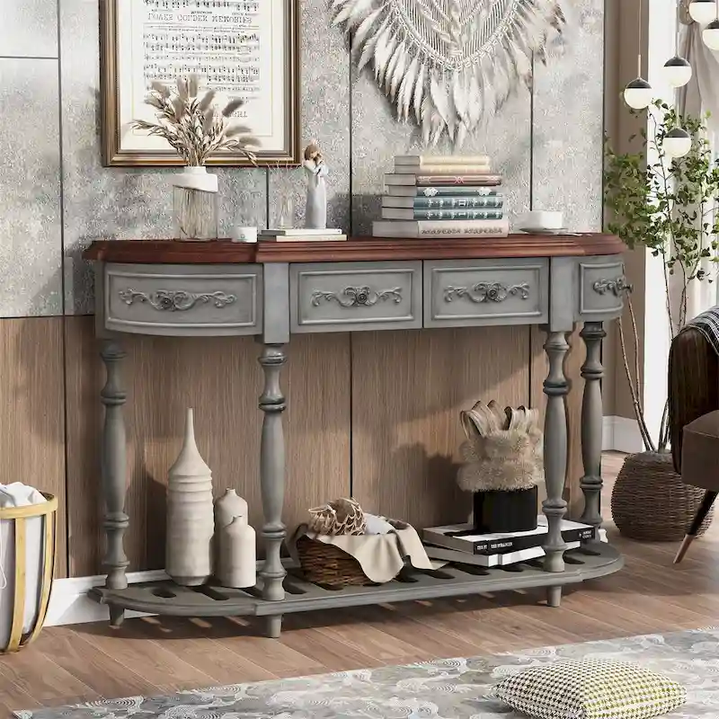 Curved Console Table with 4 Drawers and 1 Shelf