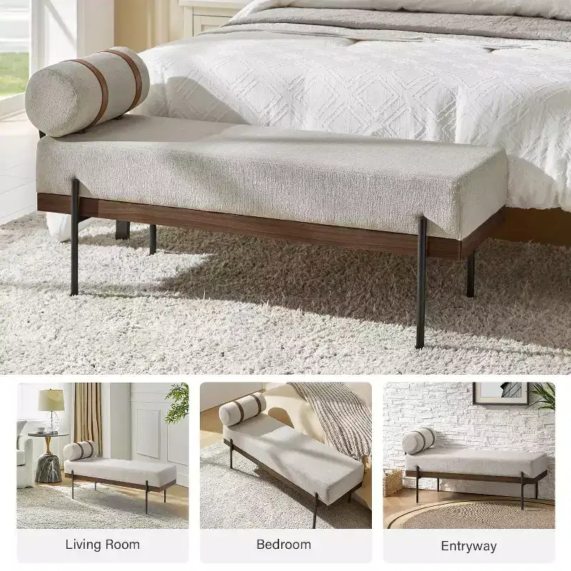 Entryway Bench with Removable Pillow, Industrial Style