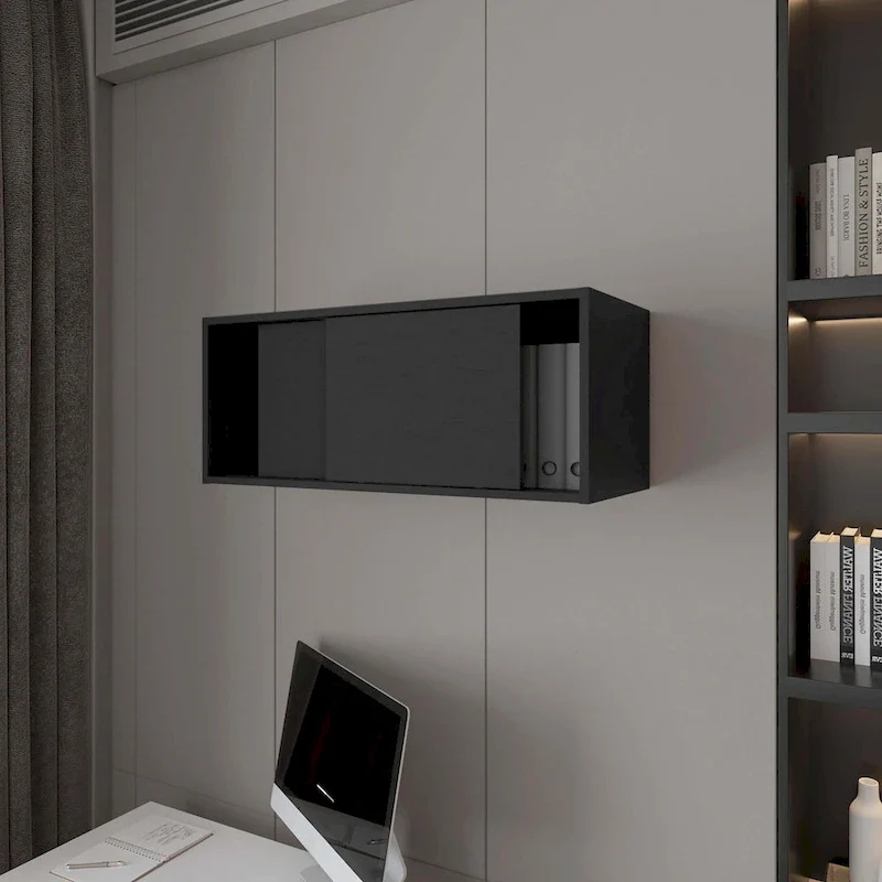 Floating Cabinet with Sliding Door,Black