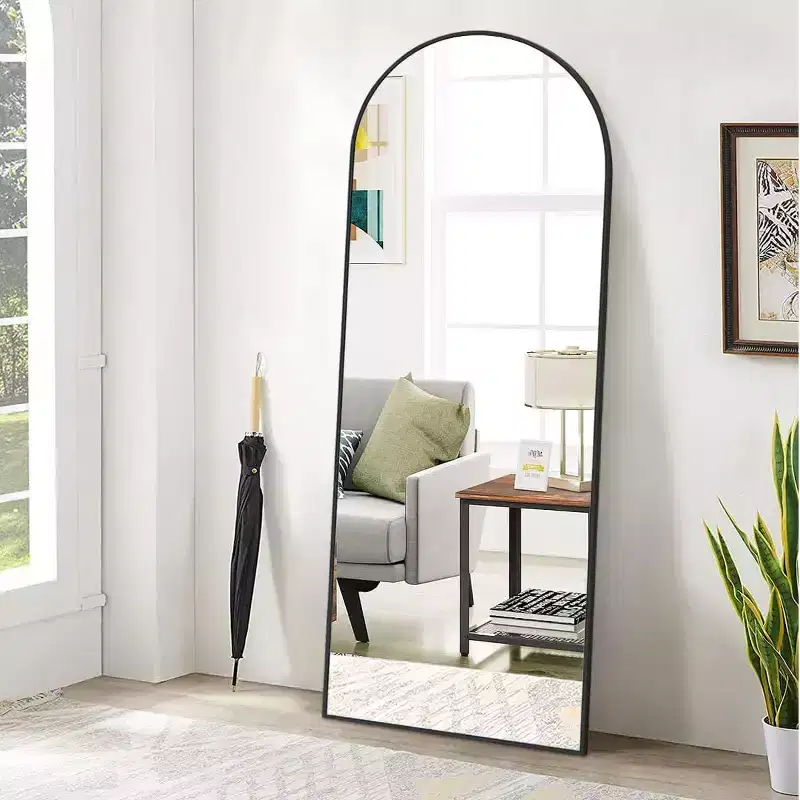 66x25 Full Length Mirror, Wall Mirrors Hanging or Leaning Arched-Top Full Body Mirror with Stand for Bedroom, Dressing Room, Black