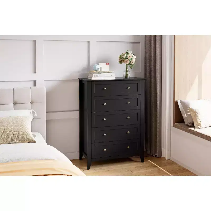 Drawer Tall Nightstand, Farmhouse Style Wooden Storage Cabinet with Deep Drawers & Metal Knobs,for Bedroom, Living Room, and HallwayBLACK
