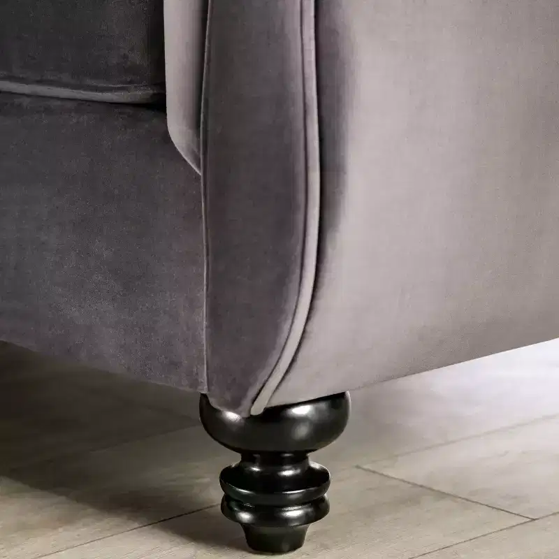 Button Tufted Velvet Sofa, 3-Seater with Wood Frame and Black Legs