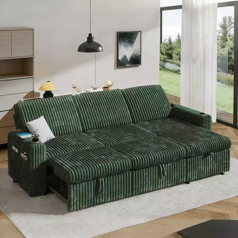 Dyonery Modular Sectional Sleeper Sofa with Pull Out Couch Bed Convertible Couch with Storage Chaise & Side Pocket,for Living Room Apartment