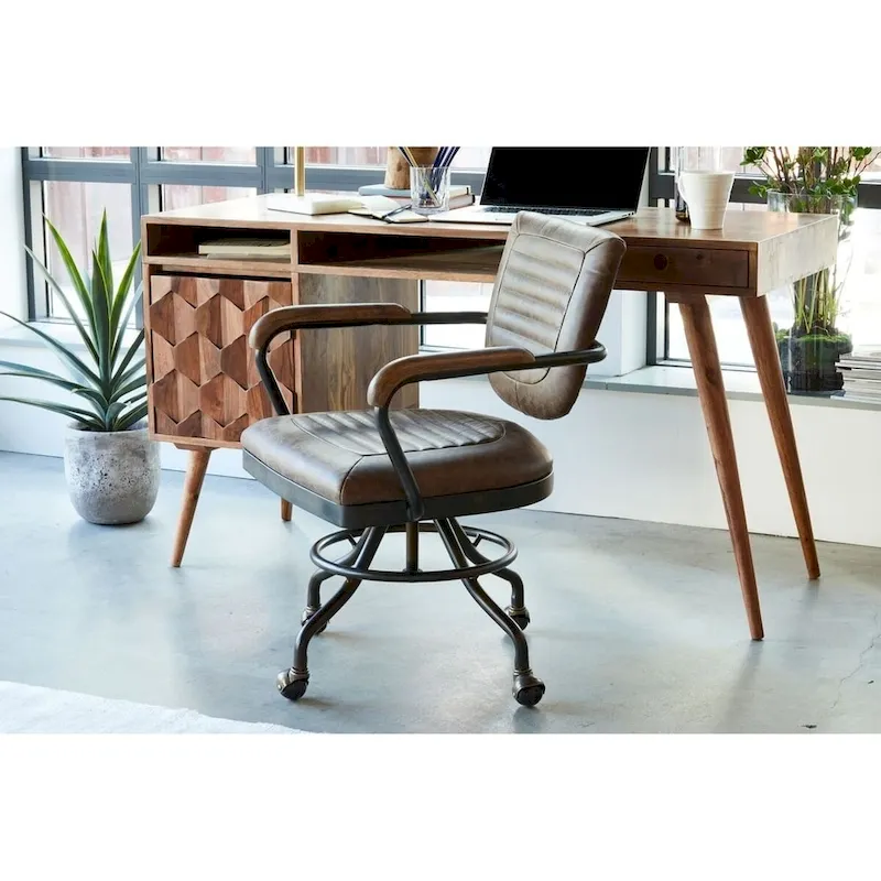 Rustic Vintage Soft Brown Leather Desk Chair