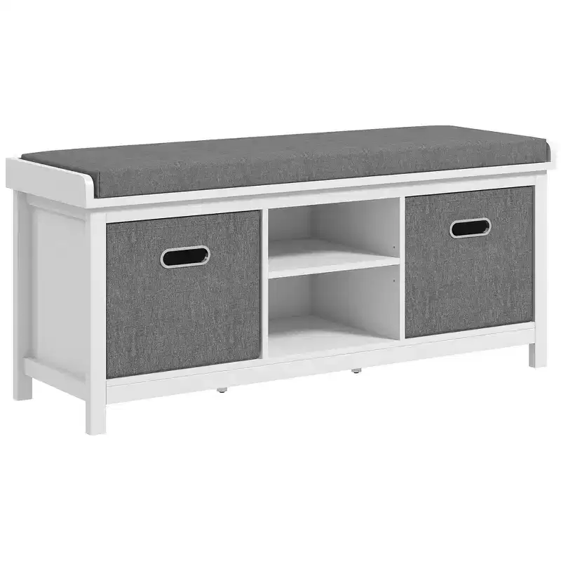 HOMCOM Shoe Bench with Cushion, Storage Bench for Entryway with Padded Seat, 2 Drawers and Adjustable Shelf for Hallway, Living Room, Bedroom, White