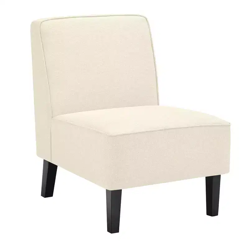 Modern Armless Accent Chair Fabric with Rubber Wood Legs Beige/Gray