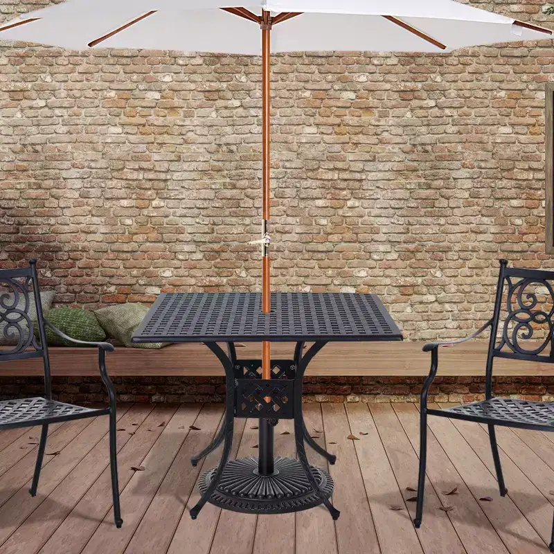 Outsunny 36 x 36 Square Patio Table with Umbrella Hole, Aluminum Outdoor Dining Table, Outdoor Bistro Table for Garden, Backyard, Porch, Black