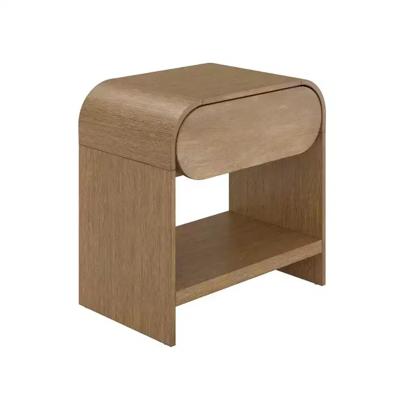 Mid-Century Modern Nightstand Warm Oak with Drawer and Shelf