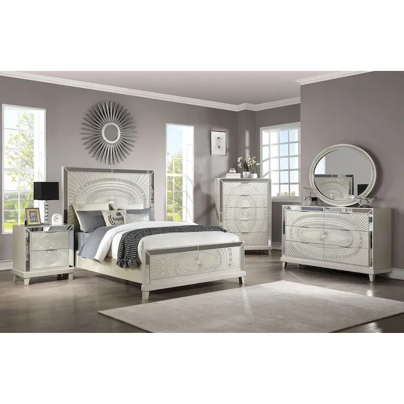 Luela Glam Boho Champagne Wood Carved Panel Bed
