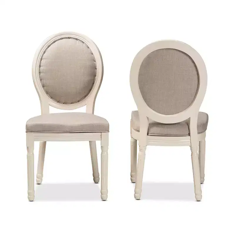 Set of 2 Louis Fabric Upholstered Dining Chairs with Nailhead Trim
