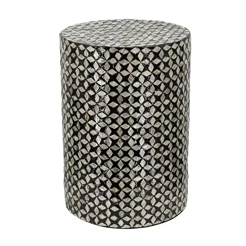 Black Round Capiz Accent Stool Garden Side Table D14x20