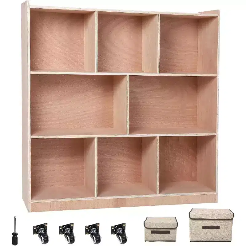 8-Section Classroom Cubbies: Smooth Glazed Storage Cabinet with 4 Casters & 2 Boxes for Home/Daycare/Kindergarten