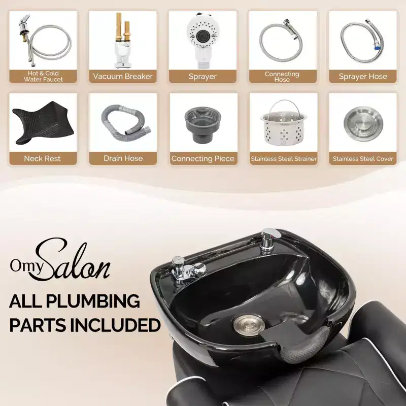 Salon Shampoo Bowl and Chair Backwash Unit with Large Porcelain Bowl