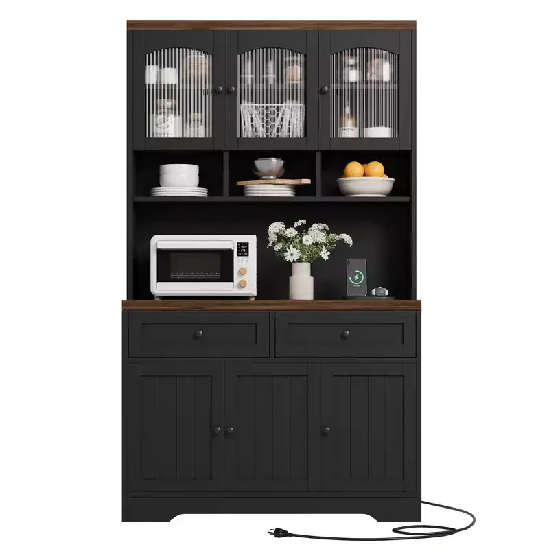 71 Pantry Cabinet with Charging Station, Tall Kitchen Pantry Storage Cabinet with Storage Drawers for Living Room, Dining Room