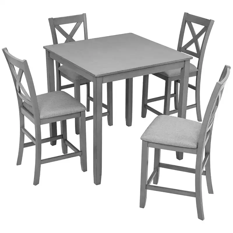 CLIHOME 5 Pieces Dining Table Set, Set for 4 Wooden Kitchen Dining Square Table Set with Square Table and 4 Upholstered Chairs