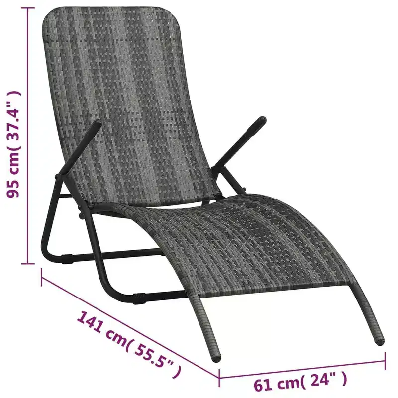 vidaXL Sun Lounger Grey Made of PE rattan and powder-coated steel