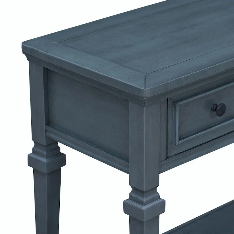 Retro Style Console Table with 3 Drawers and Open Bottom Shelf - Gray Wash