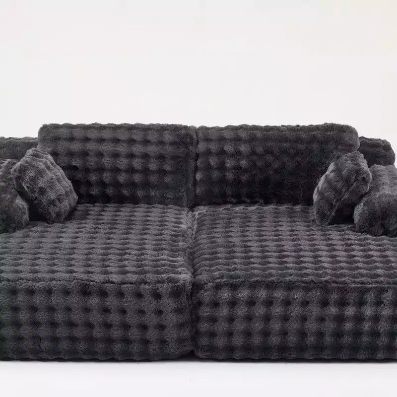 Karl Home |93 inch Wide Bubble Fleece Upholstered Oversized Lounge Sofa Grand Leisure Chaise King Size Boneless Couch Sleeper Sofa Bed for Living Room