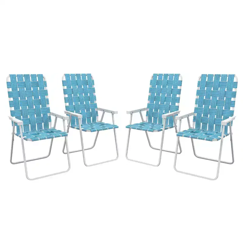 Set of 4 Patio Folding Chairs, Classic Outdoor Camping Chairs, Portable Lawn Chairs w/ Armrests